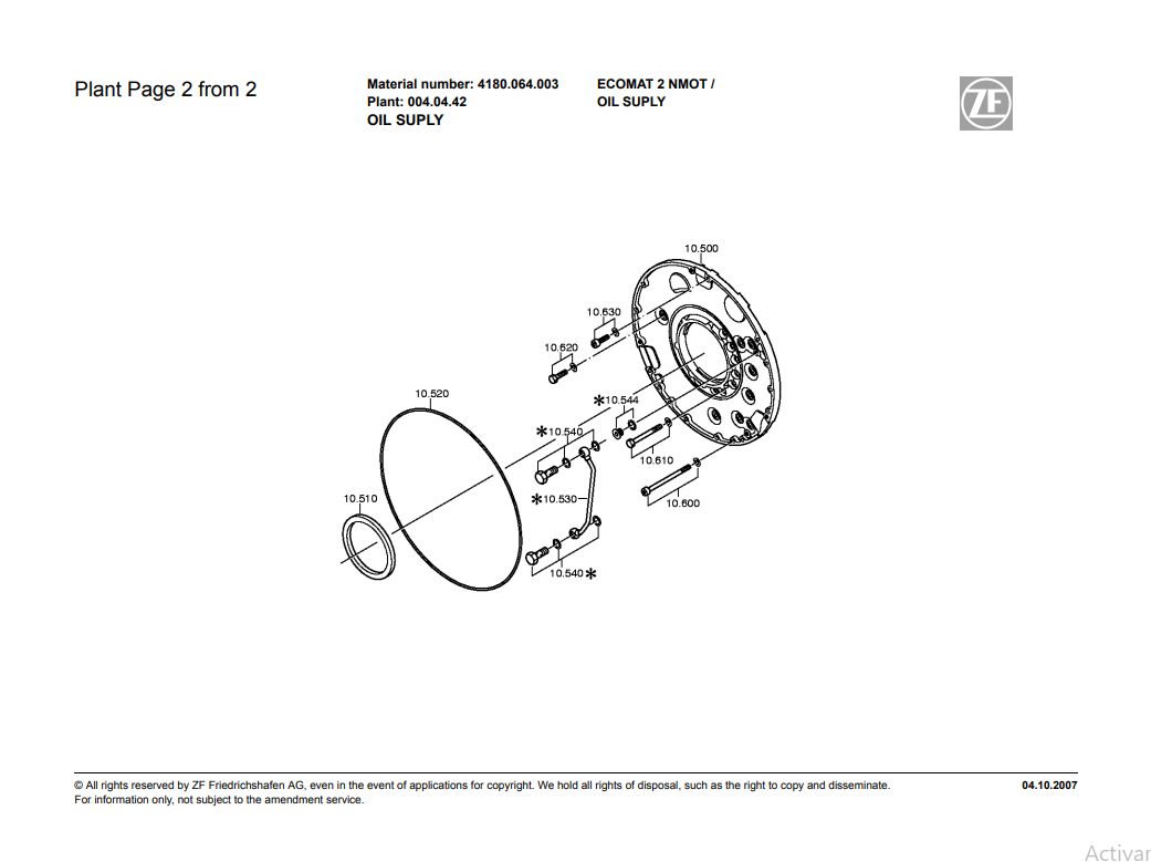 Manual de Partes Transmisión ZF ECOMAT 2 NMOT - 4180.080.005 - 4180.064.003