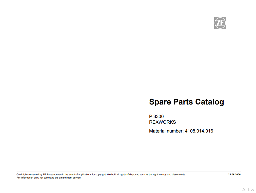 Manual de Partes Transmisión ZF P 3300 REXWORKS - 4108.014.016