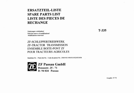 Manual de Partes Transmisión ZF T-335 - 2068 002 050-051-052-053-054