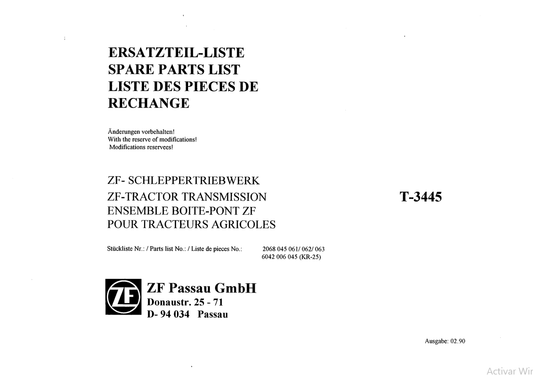 Manual de Partes Transmisión ZF T-3445 - 2068 045 061-062-063 - 6042 006 045 (KR-25)