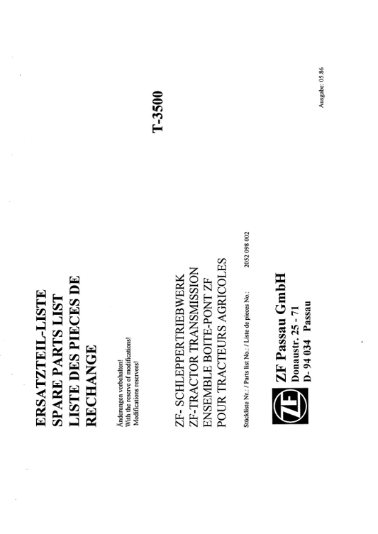 Manual de Partes Transmisión ZF T-3500 - 2052 098 002