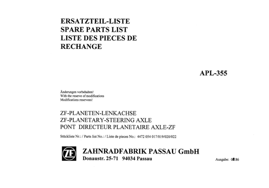 Manual de Partes Transmisón ZF APL 355 - 4472, 054, 017, 019, 020, 022