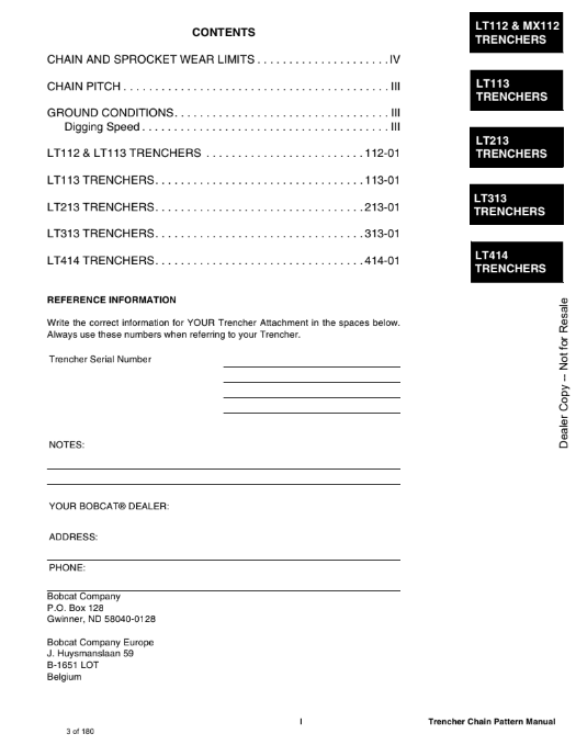 Manual de Patrones de Cadena de Zanjadora Bobcat