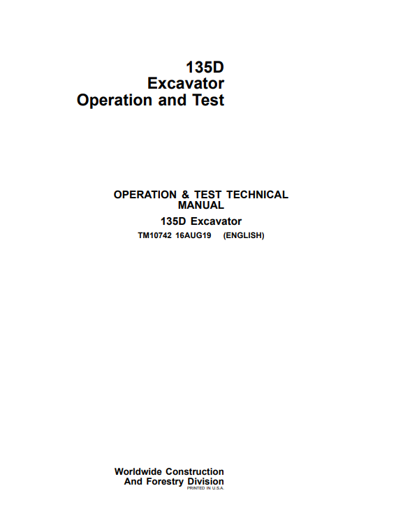 Manual de Prueba y Operacion Excavadora John Deere 135D