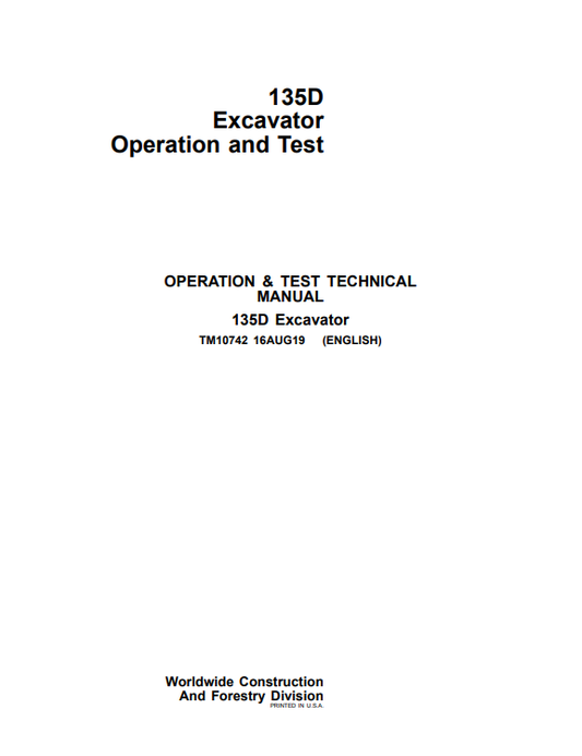 Manual de Prueba y Operacion Excavadora John Deere 135D