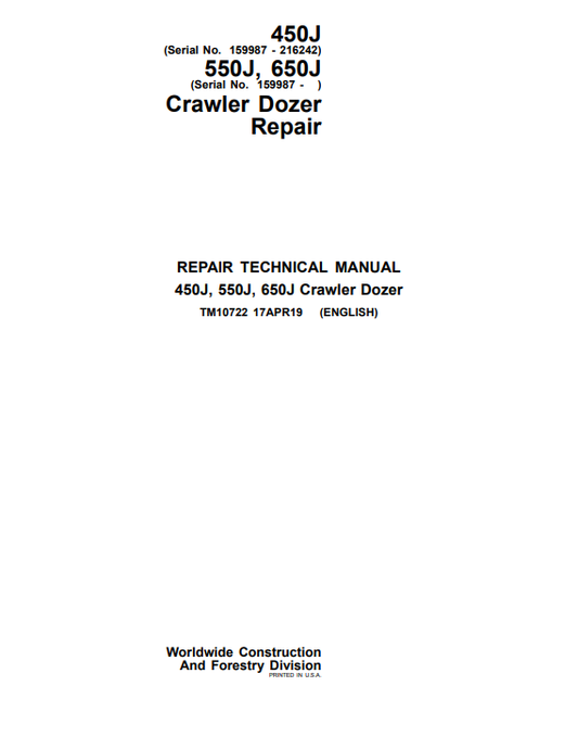 Manual de Reparación Bulldozer John Deere 450J, 550J, 650J