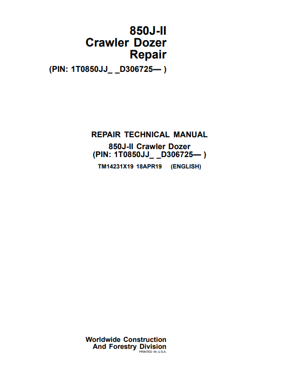 Manual de Reparación Bulldozer John Deere 850J-II