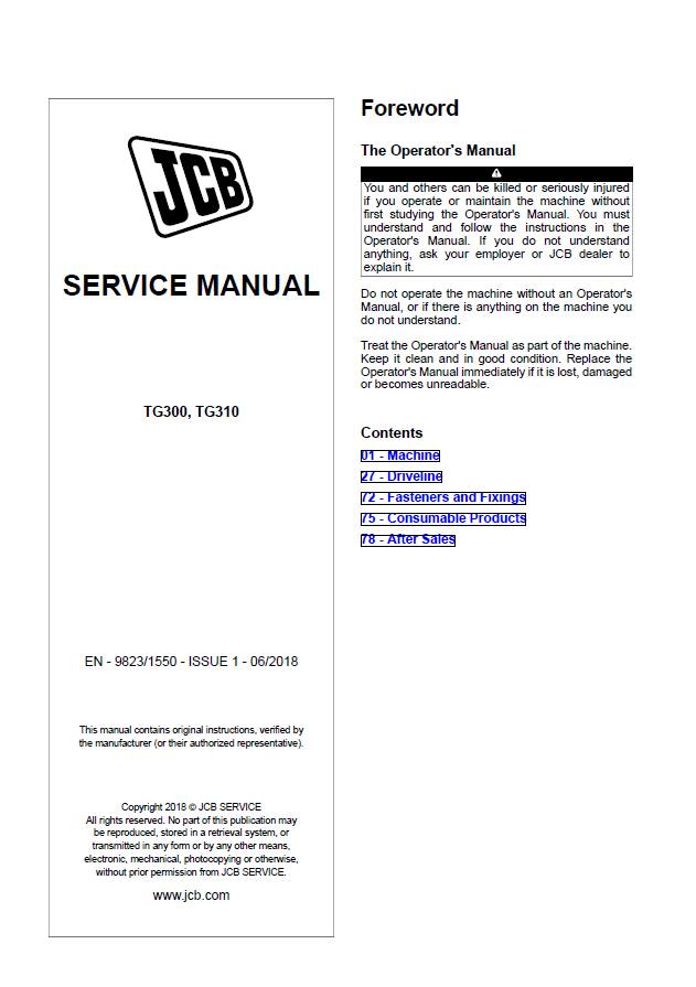 Manual de Reparación Caja de Cabios Transmisión Mecanica JCB TG300, TG310