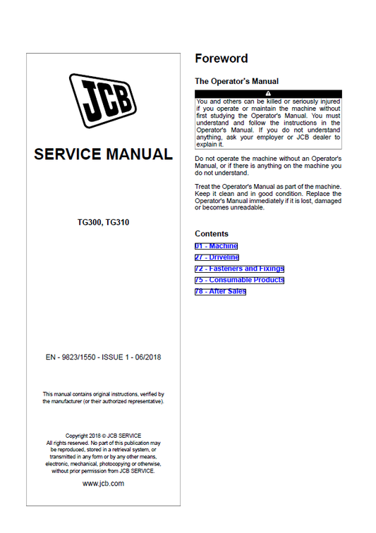 Manual de Reparación Caja de Cabios Transmisión Mecanica JCB TG300, TG310