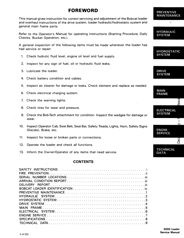 Manual de Reparación Cargador Bobcat 2000