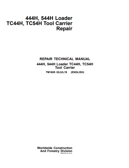 Manual de Reparacion Cargador John Deere 444H, 544H, TC44H, TC54H