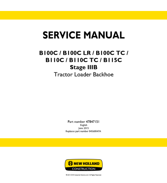 Manual de Reparación Cargador New Holland B100C, B100CLR, B100CTC, B110C, B110CTC, B115C