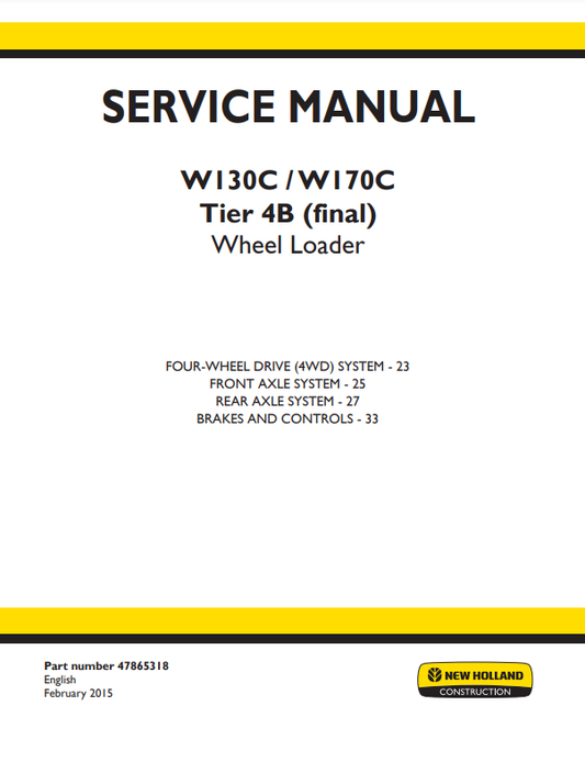 Manual de Reparación Cargador New Holland W130C, W170C Tier 4B