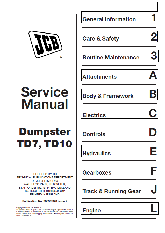 Manual de Reparación Contenedor de Basura sobre Orugas JCB TD7, JCB TD10
