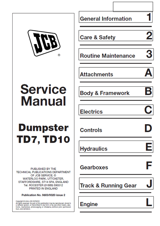Manual de Reparación Contenedor de Basura sobre Orugas JCB TD7, JCB TD10