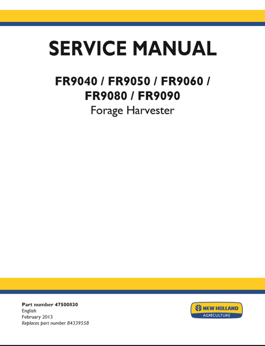 Manual de Reparación Cosechadora New Holland FR9040, FR9050, FR9060, FR9080, FR9090