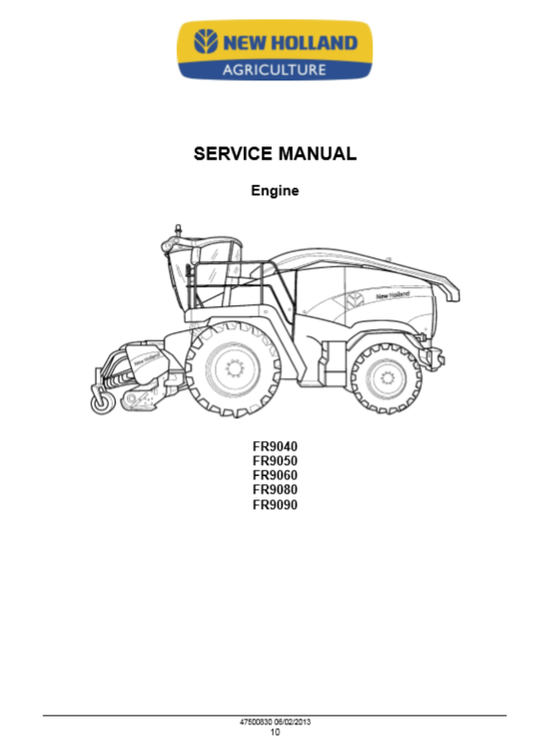 Manual de Reparación Cosechadora New Holland FR9040, FR9050, FR9060, FR9080, FR9090