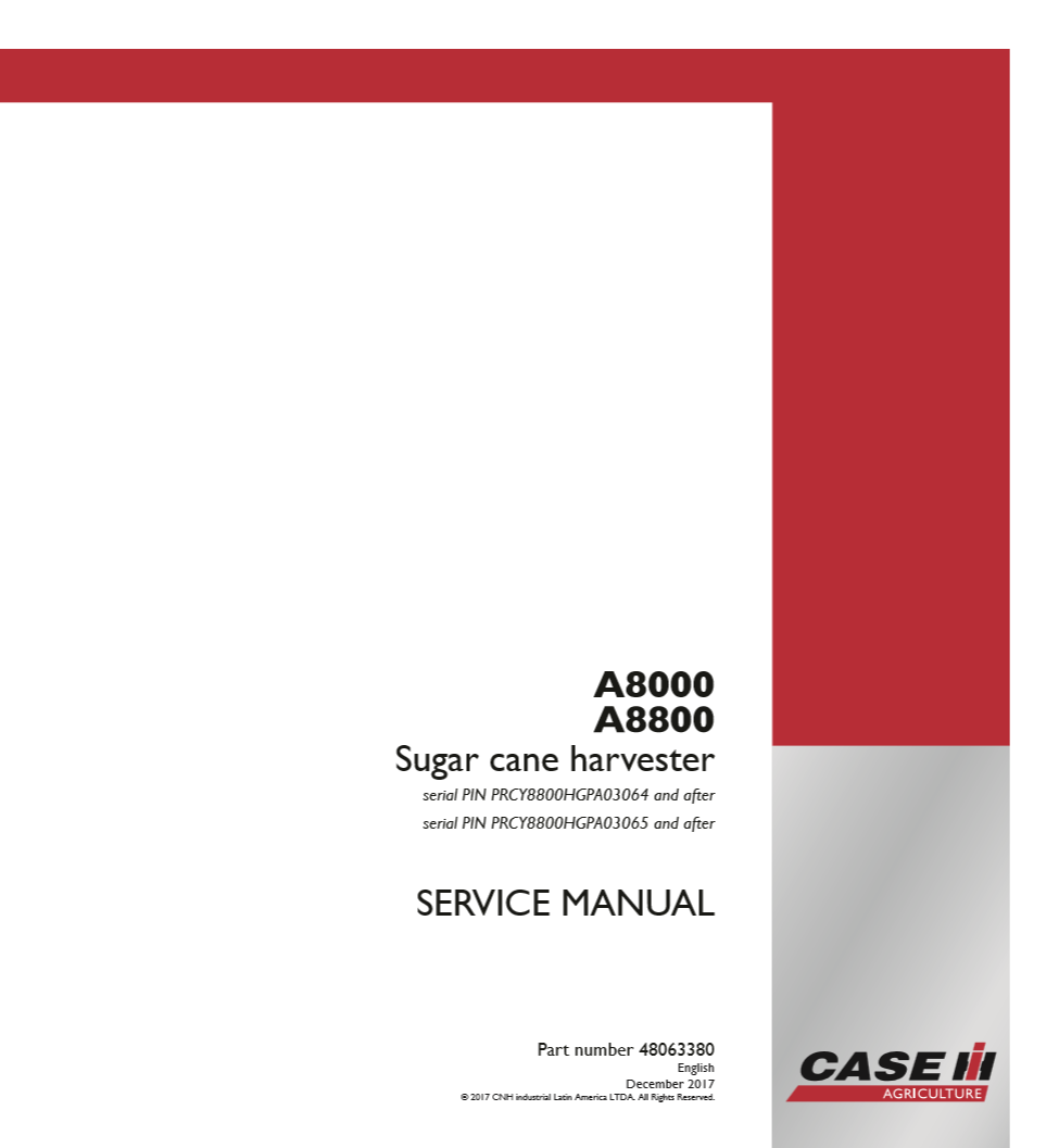 Manual de Reparación Cosechadora de Caña de Azúcar Case A8000, A8800