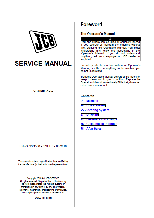 Manual de Reparación Eje JCB SD70 SD80