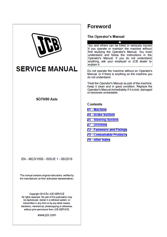 Manual de Reparación Eje JCB SD70 SD80