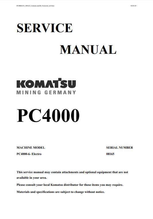 Manual de Reparación Eléctrica Pala Minera Komatsu PC4000-6