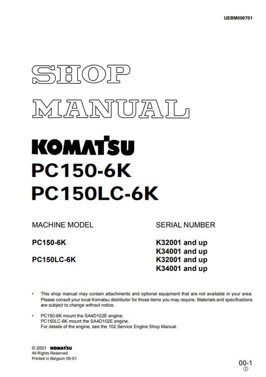Manual de Reparación Exacavadora Komatsu PC160-6K, PC180LC, 180NLC-6K