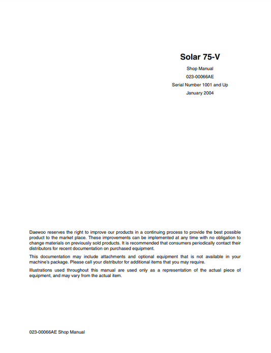 Manual de Reparación Excavadoa Daewoo Solar 75-V