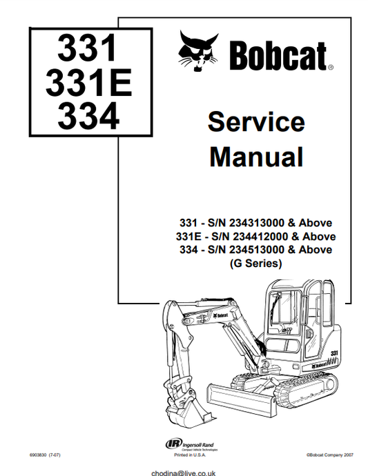 Manual de Reparación Excavadora Bobcat 331, 331E, 334