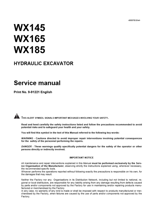 Manual de Reparación Excavadora sobre Ruedas Case WX145, WX165, WX185