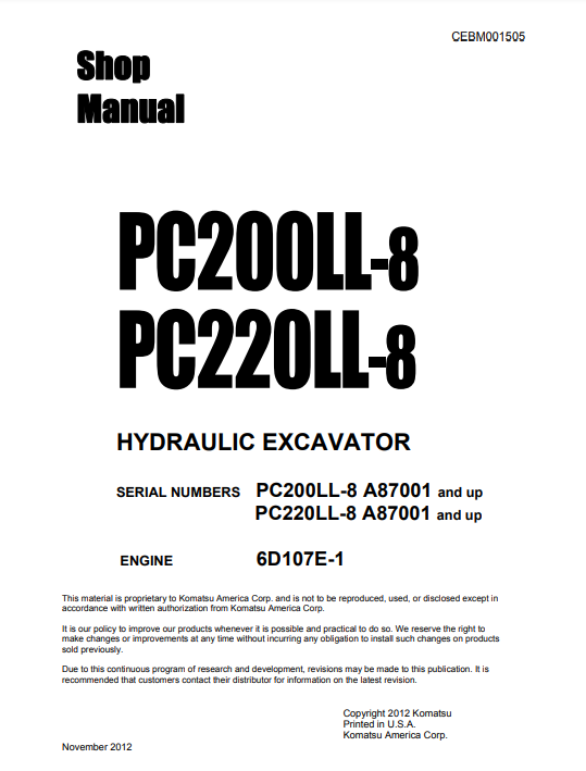 Manual de Reparación Excavadora Caterpillar PC200LL-8, PC220LL-8