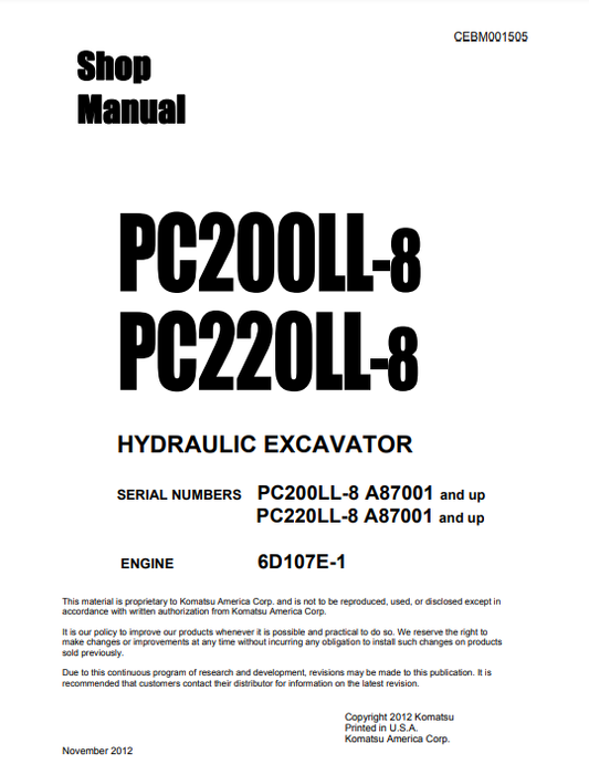 Manual de Reparación Excavadora Caterpillar PC200LL-8, PC220LL-8
