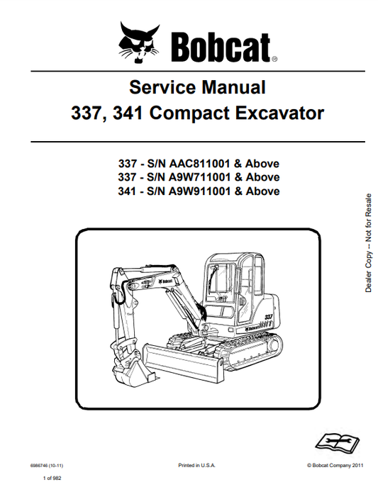 Manual de Reparación Excavadora Compacta Bobcat 337, 341