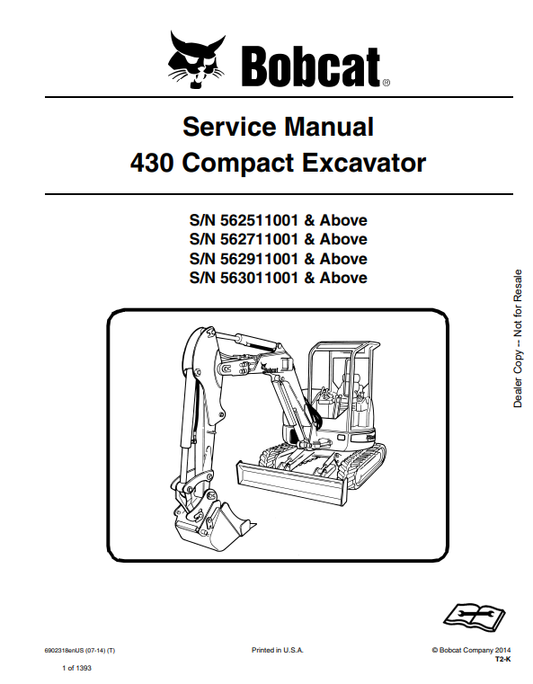 Manual de Reparación Excavadora Compacta Bobcat 430