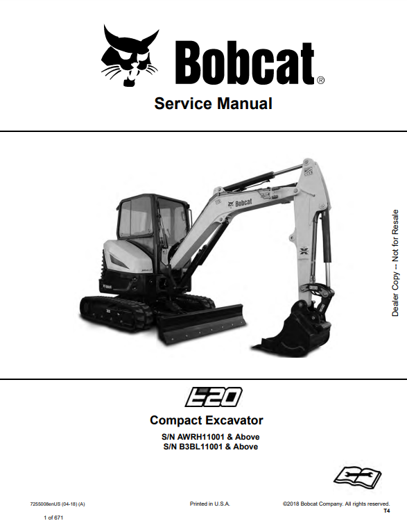 Manual de Reparación Excavadora Compacta Bobcat E20