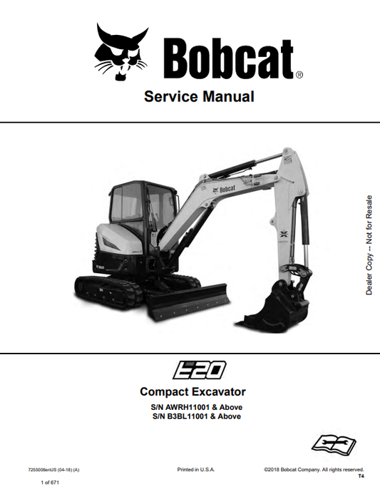 Manual de Reparación Excavadora Compacta Bobcat E20