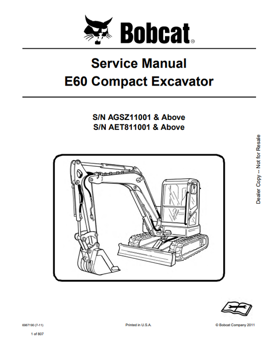 Manual de Reparación Excavadora Compacta Bobcat E60