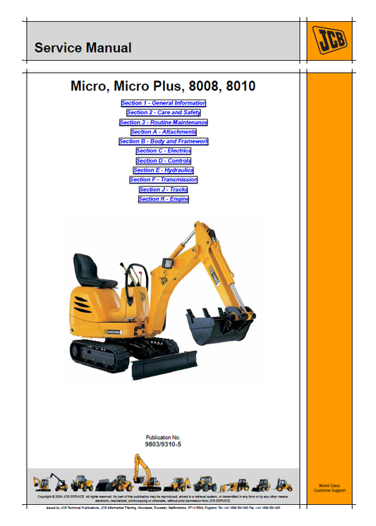 Manual de Reparación Excavadora Compacta JCB Micro, Micro Plus 8008 8010