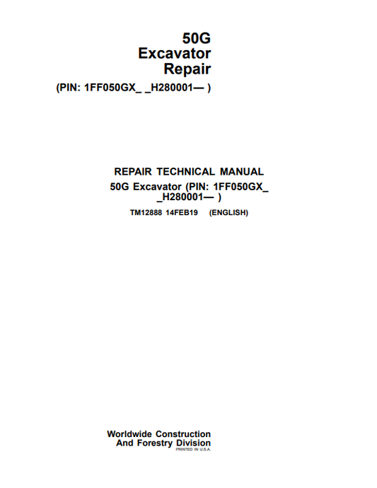 Manual de Reparación Excavadora Compacta John Deere 50G