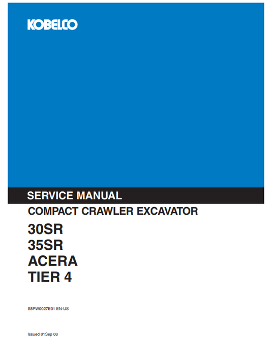 Manual de Reparación Excavadora Compacta Kobelco 30SR, SR35 Tier 4
