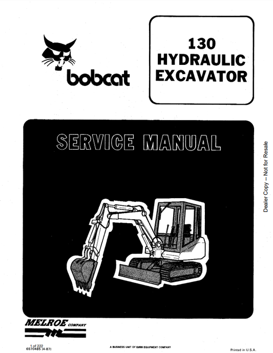 Manual de Reparación Excavadora Hidraulica Bobcat 130
