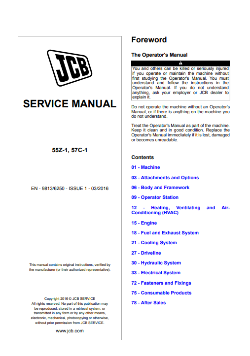 Manual de  Reparación Excavadora JCB 55Z-1, 57C-1