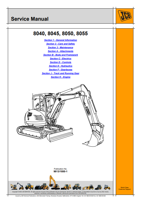 Manual de Reparación Excavadora JCB 8040, 8045, 8050, 8055