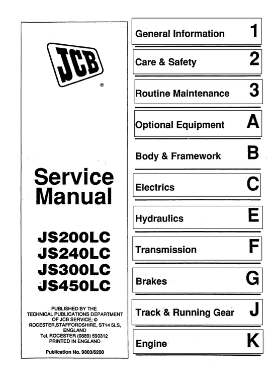 Manual de Servicios Excavadora JCB JS200LC, JS240LC, JS300LC, JS450LC