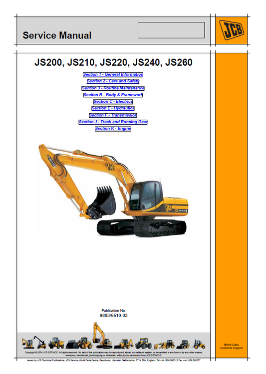 Manual de Reparación Excavadora JCB JS200, JS210, JS220, JS240, JS260