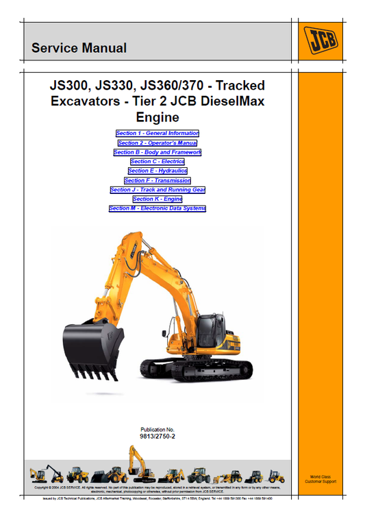 Manual de Reparación Excavadora JCB JS300 JS330 JS360 JS370 Tier II Motor Dieselmax