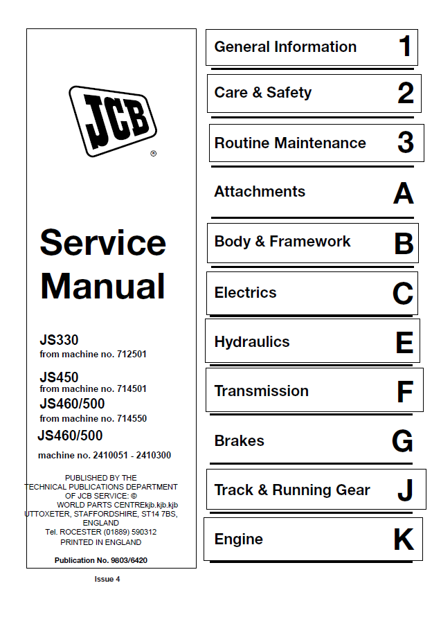 Manual de Reparación Excavadora JCB JS330, JS450, JS460, JS500