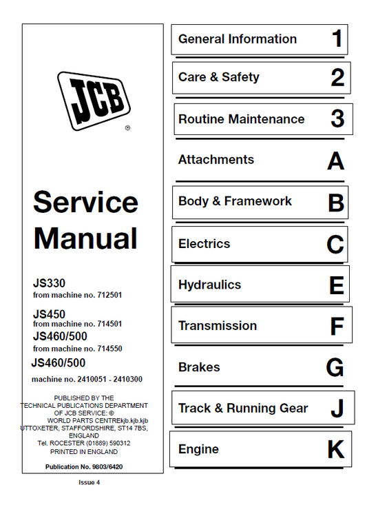 Manual de Reparación Excavadora JCB JS330, JS450, JS460, JS500