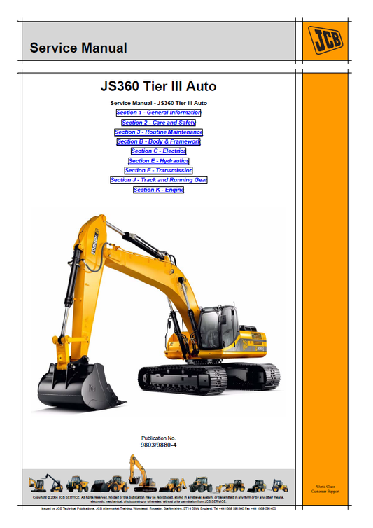 Manual de Reparación Excavadora JCB JS360 Tier III Auto