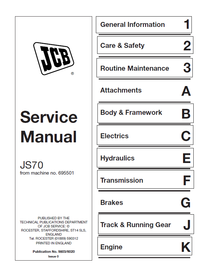 Manual de Reparación Excavadora JCB JS70