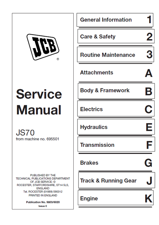 Manual de Reparación Excavadora JCB JS70